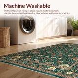 Ultra Soft Area Rug, Non Slip, Stain Resistant, Washable Area Rugs for Living Room, Bedroom, Vintage Floral Medallion Arrangement(Green)