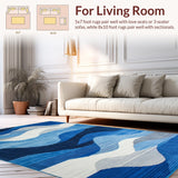 Ultra Soft Area Rug, Non Slip, Stain Resistant, Washable Area Rugs for Living Room, Bedroom, Dynamic Blue Grey Geometric Fusion(Blue)