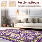 Ultra Soft Area Rug, Non Slip, Stain Resistant, Washable Area Rugs for Living Room, Bedroom, Whimsical Graphic Floral Arrangement(Purple)