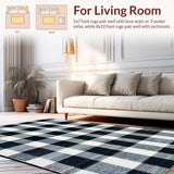 Ultra Soft Area Rug, Non Slip, Stain Resistant, Washable Area Rugs for Living Room, Bedroom, Black and White Plaid Outdoor Area Rug(Black)