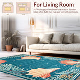Ultra Soft Area Rug, Non Slip, Stain Resistant, Washable Area Rugs for Living Room, Bedroom, Charming Nautical Coral Aesthetic(Blue)