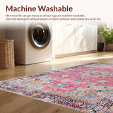 Ultra Soft Area Rug, Non Slip, Stain Resistant, Washable Area Rugs for Living Room, Bedroom, Charming Vintage Floral Motif(Pink)