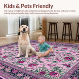 Ultra Soft Area Rug, Non Slip, Stain Resistant, Washable Area Rugs for Living Room, Bedroom, Chic Earthy Tones Floral Motif(Pink)