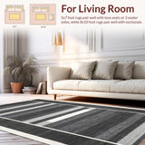 Ultra Soft Area Rug, Non Slip, Stain Resistant, Washable Area Rugs for Living Room, Bedroom, Chic Dual-Color Banded Floor Accent With Versatile Graphic Linear Motif(Gray)