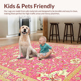 Ultra Soft Area Rug, Non Slip, Stain Resistant, Washable Area Rugs for Living Room, Bedroom, Rustic Ethnic Pattern Composition(Pink)