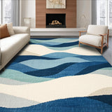 Ultra Soft Area Rug, Non Slip, Stain Resistant, Washable Area Rugs for Living Room, Bedroom, Coastal Surfboard Rug with Abstract Ocean Waves and Character Outlines(Blue)