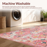 Ultra Soft Area Rug, Non Slip, Stain Resistant, Washable Area Rugs for Living Room, Bedroom, Trendy Boho Pastel Patterned Tapestry(Pink)