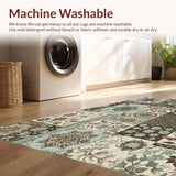 Ultra Soft Area Rug, Non Slip, Stain Resistant, Washable Area Rugs for Living Room, Bedroom, Tribal Soft Washable Kitchen Area Rug with Floral Design(Brown)