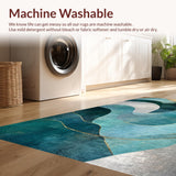 Ultra Soft Area Rug, Non Slip, Stain Resistant, Washable Area Rugs for Living Room, Bedroom, Tidal Mosaic Rug with Modern Coastal Geometry and Flowing Seafoam Patterns(Blue)