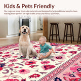 Ultra Soft Area Rug, Non Slip, Stain Resistant, Washable Area Rugs for Living Room, Bedroom, Charming Pink Rustic Blossom Design(White)