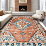 Ultra Soft Area Rug, Non Slip, Stain Resistant, Washable Area Rugs for Living Room, Bedroom, Eclectic Earthy Geometric Motif(Orange)