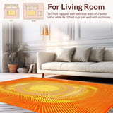 Ultra Soft Area Rug, Non Slip, Stain Resistant, Washable Area Rugs for Living Room, Bedroom, Whimsical Sunburst Boho Aesthetic(Orange)