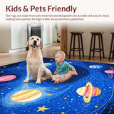 Ultra Soft Area Rug, Non Slip, Stain Resistant, Washable Area Rugs for Living Room, Bedroom, Playful Solar System Graphic Style(Blue)