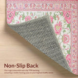 Ultra Soft Area Rug, Non Slip, Stain Resistant, Washable Area Rugs for Living Room, Bedroom, Stylish Distressed Floral Touch(Pink)