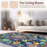 Ultra Soft Area Rug, Non Slip, Stain Resistant, Washable Area Rugs for Living Room, Bedroom, Contemporary Kaleidoscopic Art Piece(Blue)