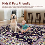Ultra Soft Area Rug, Non Slip, Stain Resistant, Washable Area Rugs for Living Room, Bedroom, Vibrant Floral Accents on Beige(Purple)