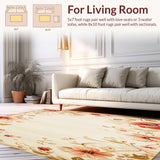 Ultra Soft Area Rug, Non Slip, Stain Resistant, Washable Area Rugs for Living Room, Bedroom, Artistic Floral Area Non Skid Backing Easy Clean Durable Low Pile(Beige)