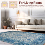 Ultra Soft Area Rug, Non Slip, Stain Resistant, Washable Area Rugs for Living Room, Bedroom, Sophisticated Dual-Tone Floral Design(Blue)