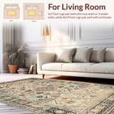Ultra Soft Area Rug, Non Slip, Stain Resistant, Washable Area Rugs for Living Room, Bedroom, Cozy Retro Tiled Design(Beige)