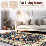 Ultra Soft Area Rug, Non Slip, Stain Resistant, Washable Area Rugs for Living Room, Bedroom, Bright Floral Lattice Visual(Blue)