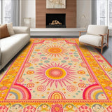 Ultra Soft Area Rug, Non Slip, Stain Resistant, Washable Area Rugs for Living Room, Bedroom, Artistic Round Sunray Design Element(Yellow)