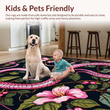 Ultra Soft Area Rug, Non Slip, Stain Resistant, Washable Area Rugs for Living Room, Bedroom, Chic Floral Medley Design(Black)
