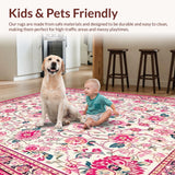 Ultra Soft Area Rug, Non Slip, Stain Resistant, Washable Area Rugs for Living Room, Bedroom, Serene Light Pink Garden Theme(Ivory)