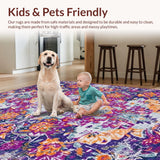 Ultra Soft Area Rug, Non Slip, Stain Resistant, Washable Area Rugs for Living Room, Bedroom, Eclectic Colorful Floral Design(Purple)