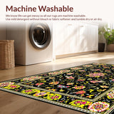 Ultra Soft Area Rug, Non Slip, Stain Resistant, Washable Area Rugs for Living Room, Bedroom, Contemporary Whimsical Floral Arrangement(Black)