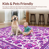 Ultra Soft Area Rug, Non Slip, Stain Resistant, Washable Area Rugs for Living Room, Bedroom, Artistic Abstract Floral Waves(Purple)