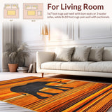 Ultra Soft Area Rug, Non Slip, Stain Resistant, Washable Area Rugs for Living Room, Bedroom, Artistic Ethnic Elephant Representation(Orange)