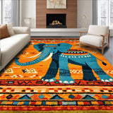 Ultra Soft Area Rug, Non Slip, Stain Resistant, Washable Area Rugs for Living Room, Bedroom, Artful Elephant Motif in Blue(Orange)