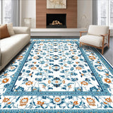 Ultra Soft Area Rug, Non Slip, Stain Resistant, Washable Area Rugs for Living Room, Bedroom, Whimsical Round Flower Design(Blue)