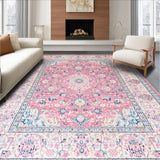 Ultra Soft Area Rug, Non Slip, Stain Resistant, Washable Area Rugs for Living Room, Bedroom, Classic Ethnic Tiled Composition(Pink)