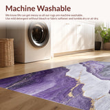 Ultra Soft Area Rug, Non Slip, Stain Resistant, Washable Area Rugs for Living Room, Bedroom, Contemporary Stone Rug Purple Veins on Grey Marble Inspired(Purple)