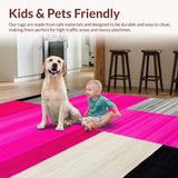 Ultra Soft Area Rug, Non Slip, Stain Resistant, Washable Area Rugs for Living Room, Bedroom, Contemporary Eclectic Stripe Motif(Pink)