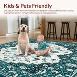 Ultra Soft Area Rug, Non Slip, Stain Resistant, Washable Area Rugs for Living Room, Bedroom, Teal Marble Boho(Blue)