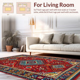 Ultra Soft Area Rug, Non Slip, Stain Resistant, Washable Area Rugs for Living Room, Bedroom, Rustic Colorful Geometric Motif(Red)