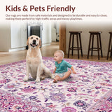 Ultra Soft Area Rug, Non Slip, Stain Resistant, Washable Area Rugs for Living Room, Bedroom, Sophisticated Earthy Floral Geometry(Pink)