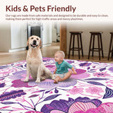 Ultra Soft Area Rug, Non Slip, Stain Resistant, Washable Area Rugs for Living Room, Bedroom, Rustic Multi-Tone Floral Fusion(Purple)