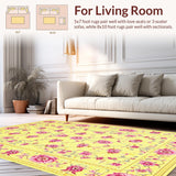Ultra Soft Area Rug, Non Slip, Stain Resistant, Washable Area Rugs for Living Room, Bedroom, Lively Tropical Bloom Design(Yellow)