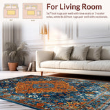 Ultra Soft Area Rug, Non Slip, Stain Resistant, Washable Area Rugs for Living Room, Bedroom, Classic Earthy Medallion Elegance(Orange)