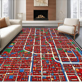 Ultra Soft Area Rug, Non Slip, Stain Resistant, Washable Area Rugs for Living Room, Bedroom, Colorful Town Life Educational Design(Red)