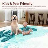 Ultra Soft Area Rug, Non Slip, Stain Resistant, Washable Area Rugs for Living Room, Bedroom, Serene Ocean Dream Rug with Artistic Turtle and Fluid Watercolor Swirls(Blue)