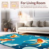 Ultra Soft Area Rug, Non Slip, Stain Resistant, Washable Area Rugs for Living Room, Bedroom, Colorful Cartoonish Sea Animal Motif(Blue)