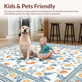 Ultra Soft Area Rug, Non Slip, Stain Resistant, Washable Area Rugs for Living Room, Bedroom, Artistic Flower Pattern with Earthy Hues(White)