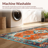 Ultra Soft Area Rug, Non Slip, Stain Resistant, Washable Area Rugs for Living Room, Bedroom, Bold Vibrant Medallion Composition(Orange)