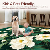 Ultra Soft Area Rug, Non Slip, Stain Resistant, Washable Area Rugs for Living Room, Bedroom, Playful Organic Floral Arrangement(White)