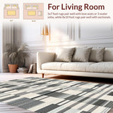 Ultra Soft Area Rug, Non Slip, Stain Resistant, Washable Area Rugs for Living Room, Bedroom, Chic Entry Stripe Rug with Modern Bold Linework and Timeless Contrast Pattern(Beige)