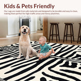 Ultra Soft Area Rug, Non Slip, Stain Resistant, Washable Area Rugs for Living Room, Bedroom, Ivory Black Zebra Print Hallway Runner Rug Non-Shedding(White)